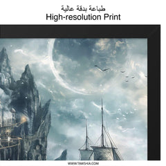 Fantasy Ship Wall Art, Floating Island Print, Castle in the Sky, Sailing Ship Poster, Epic Adventure Decor, Unique Home Decor, Gift Idea - Tawshia
