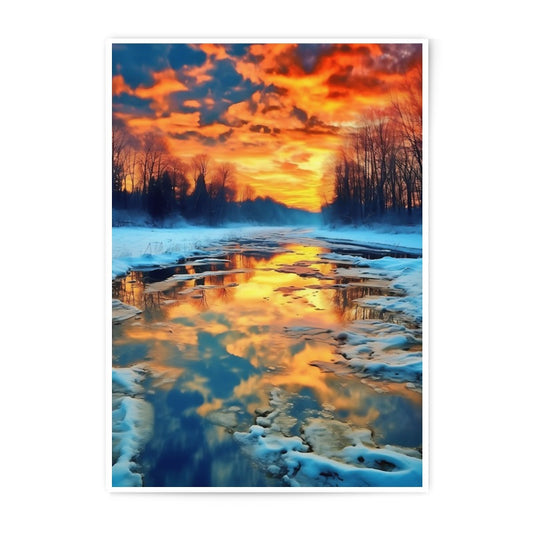 Winter Sunset Photographic Print, Snow Landscape Art, Colorful Sky Reflection, Nature Wall Decor, Home Decor Gift - Tawshia