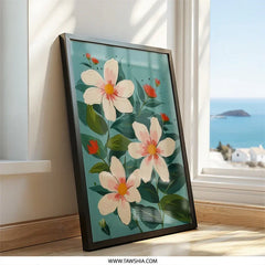 Floral Wall Art, Flower Painting Print, Botanical Wall Decor, Modern Art Print, White Petals, Red Flower Buds, Trendy Wall Art - Tawshia