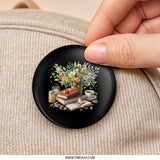 Floral Books Pinback Button, Cozy Reading Nook Art Badge, Book Lover Gift, Stack of Books, Butterfly Button, Tea Cup Pinback Button - Tawshia
