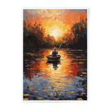 Fishing at Sunset Photographic Print, Lake Landscape Art, Impressionist Painting Style, Home Decor, Peaceful Wall Art, Fisherman Gift Idea - Tawshia