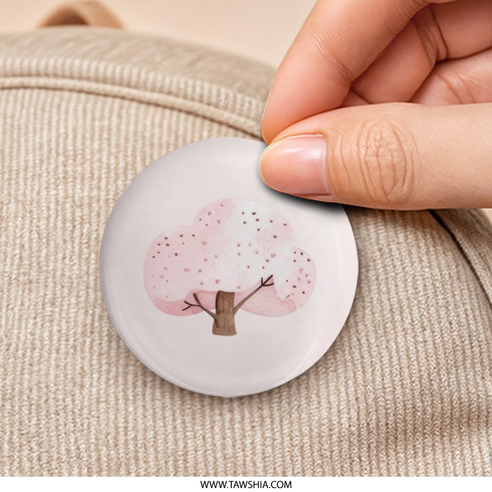 Pink Watercolor Tree Pinback Button, Floral Pin Badge, Pastel Aesthetic, Cute Plant Button, Nature Lover Gift, Botanical Accessory - Tawshia