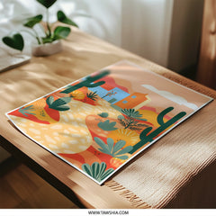 Desert Landscape Photographic Print, Cactus Illustration Art, Southwestern Home Decor, Colorful Desert Scene, Desert House Wall Art - Tawshia