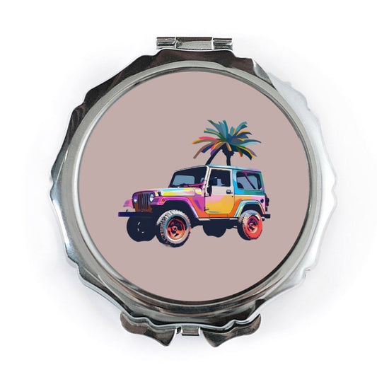 Jeep Pocket Mirror, Colorful Car Art Compact Mirror, Tropical Palm Tree Gift, Trendy Travel Mirror, Unique Auto Lover Present - Tawshia