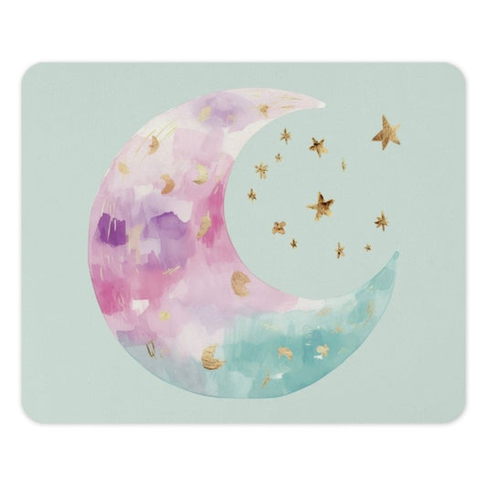 Watercolor Moon Mouse Pad, Crescent Moon Desk Decor, Celestial Mousepad, Moon and Stars Office Gift, Pastel Mousepad, Galaxy Mouse Mat - Tawshia