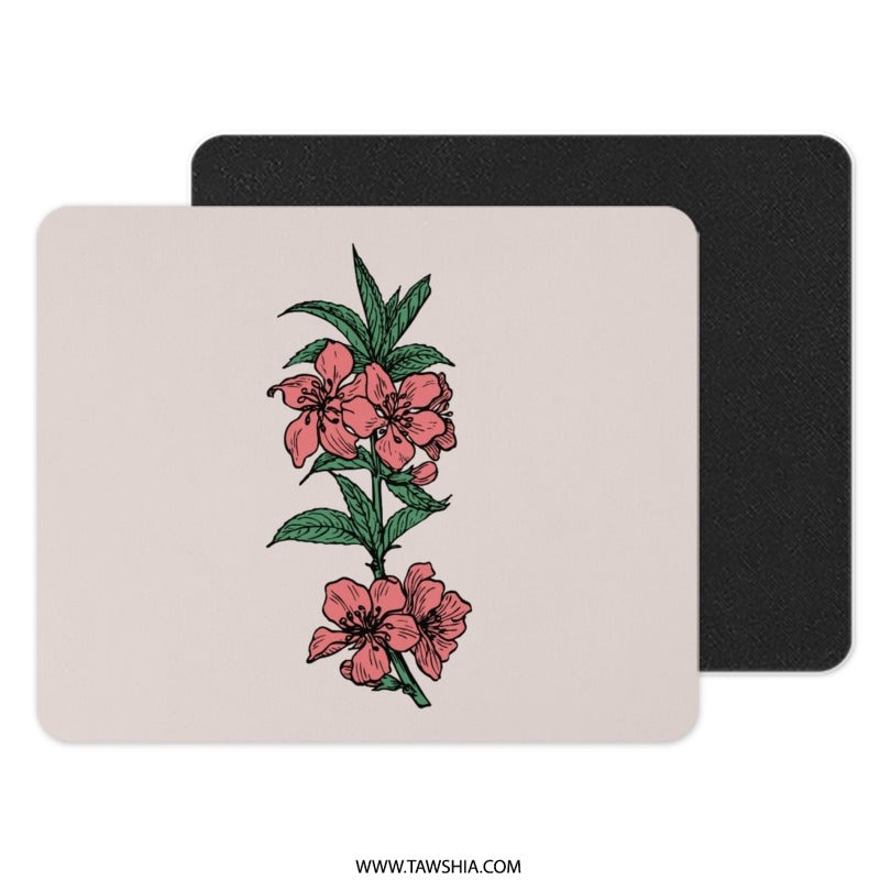 Peach Blossom Mouse Pad, Floral Mousepad, Botanical Computer Mat, Desk Accessories, Pink Flower Mouse Pad, Cute Mouse Pad - Tawshia