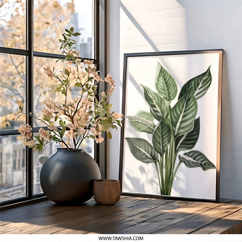 Calathea Plant Wall Art, Botanical Print, Tropical Leaf Decor, Greenery Art, Modern Home Decor, Framed Art Print - Tawshia