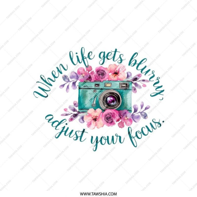 Camera Pillow, Floral Pillow, Photography Gift, Inspiration Quote Pillow, When Life Gets Blurry Adjust Your Focus Pillow - Tawshia
