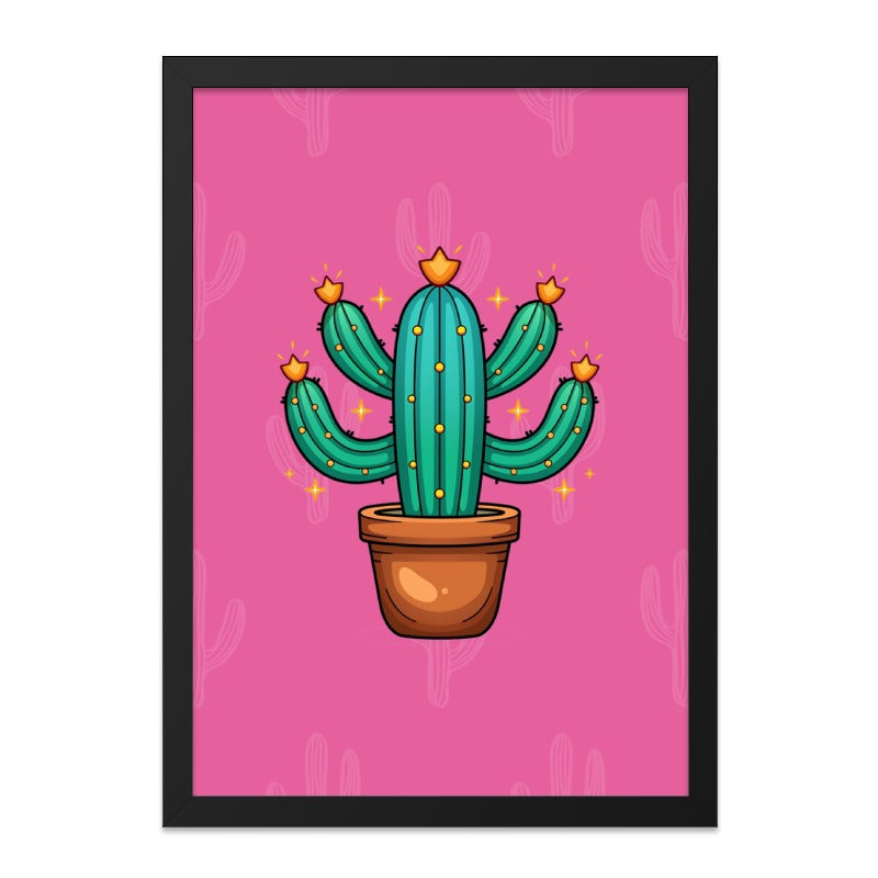 Cactus Framed Wall Art, Pink Home Decor, Southwest Art Print, Desert Plant Artwork, Modern Wall Hanging, Botanical Illustration, Fun Art - Tawshia