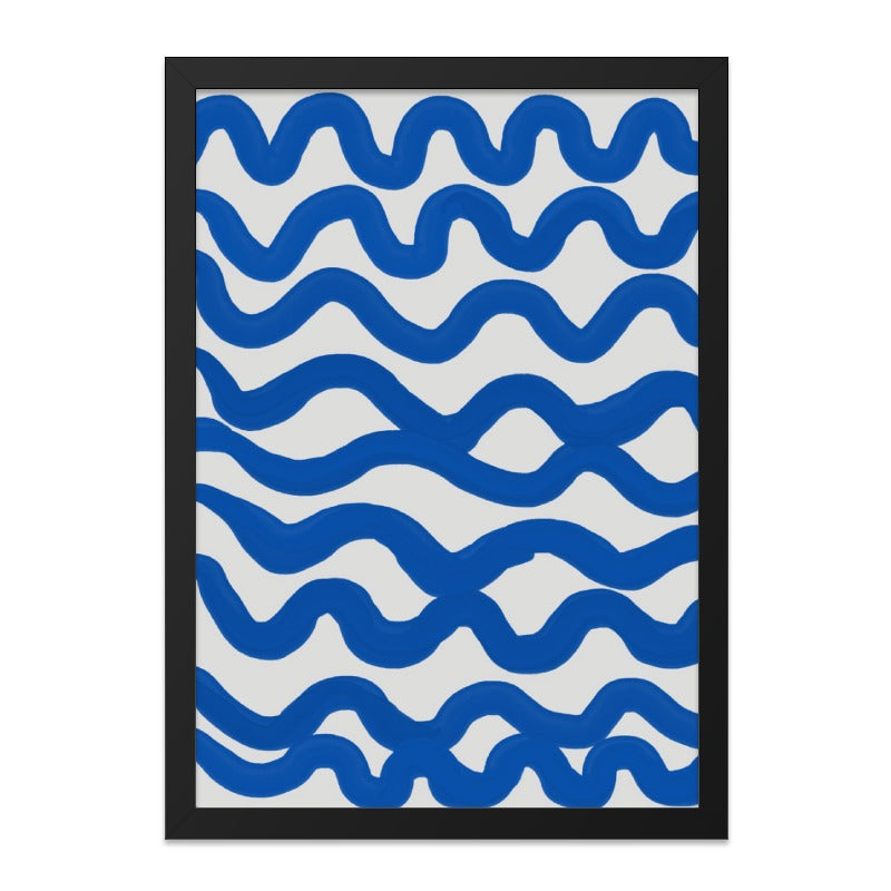 Indigo Waves Wall Art, Abstract Line Art Print, Modern Home Decor, Coastal Painting, Navy Blue Artwork, Minimalist Wave Art - Tawshia