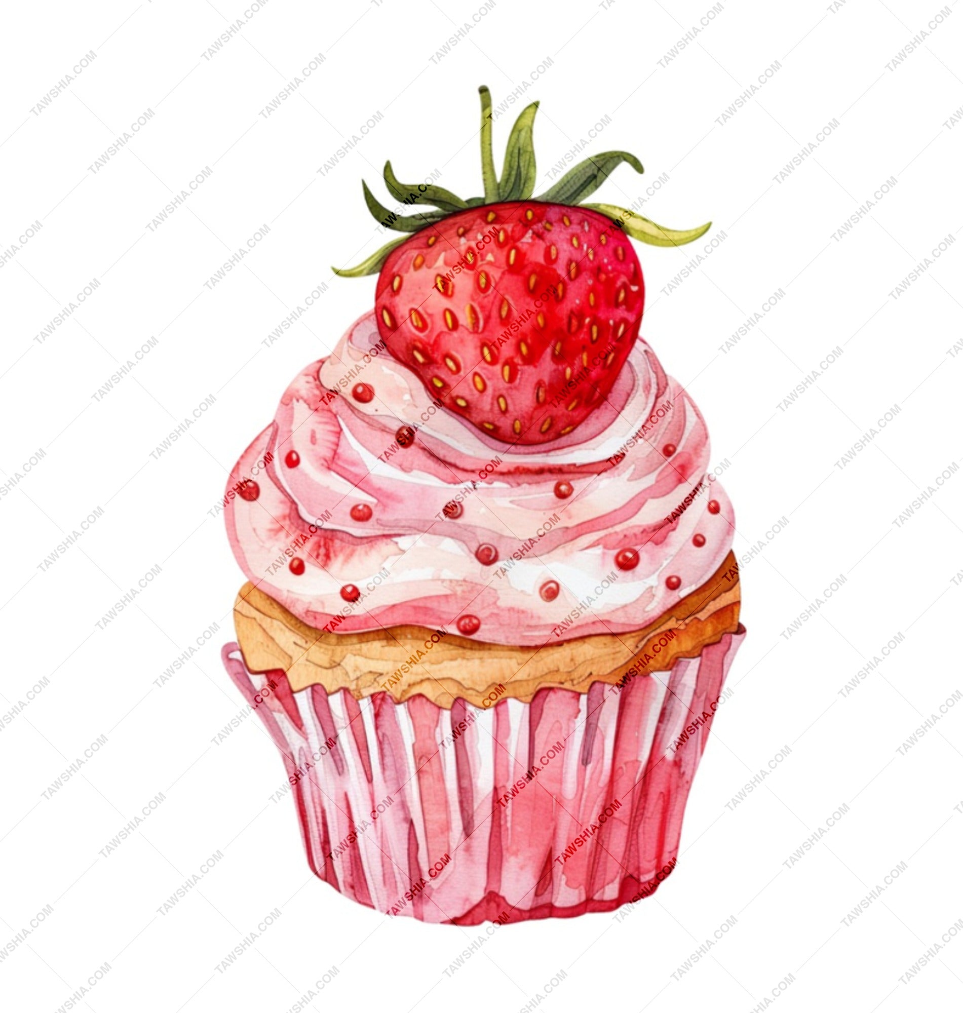 Strawberry Cupcake Mug, Watercolor Art Mug, Dessert Lover Gift, Foodie Mug, Cute Cupcake Mug, Cupcake Illustration Mug, Coffee Mug - Tawshia