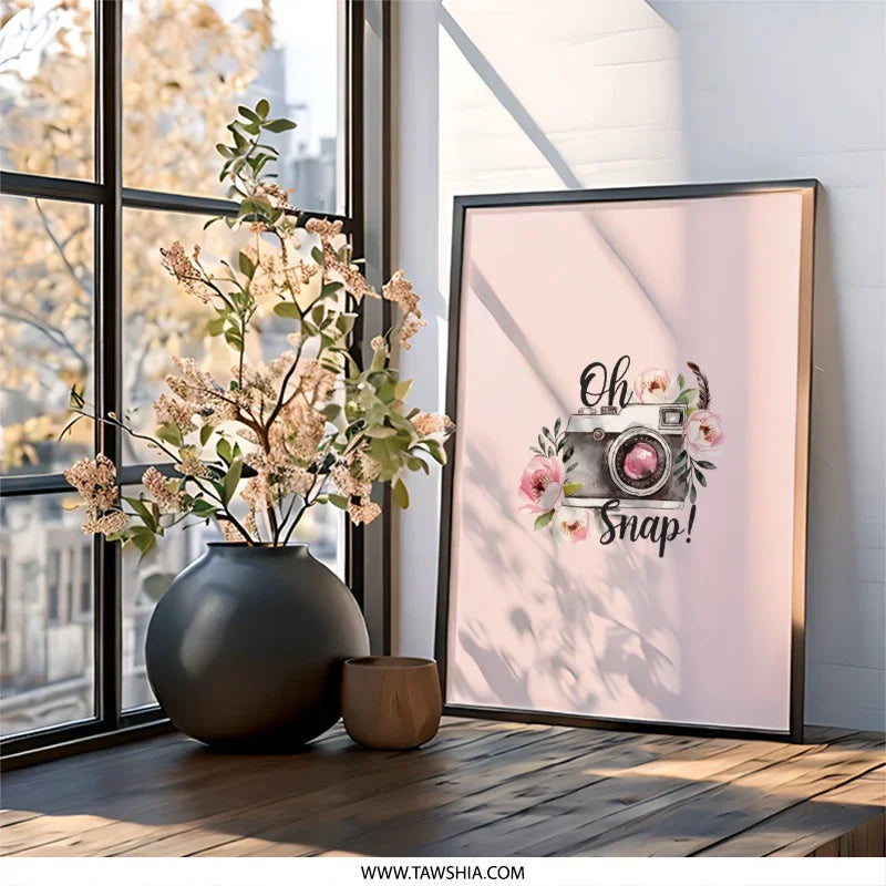 Oh Snap Wall Art, Camera Floral Print, Photography Gift, Home Decor, Trendy Wall Art, Cute Wall Art - Tawshia