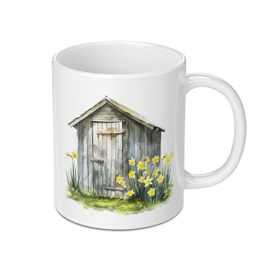 Watercolor Shed Mug, Daffodils Flower Coffee Cup, Cottage Garden Drinkware, Farmhouse Decor, Unique Gift Idea, Nature Lover Mug - Tawshia