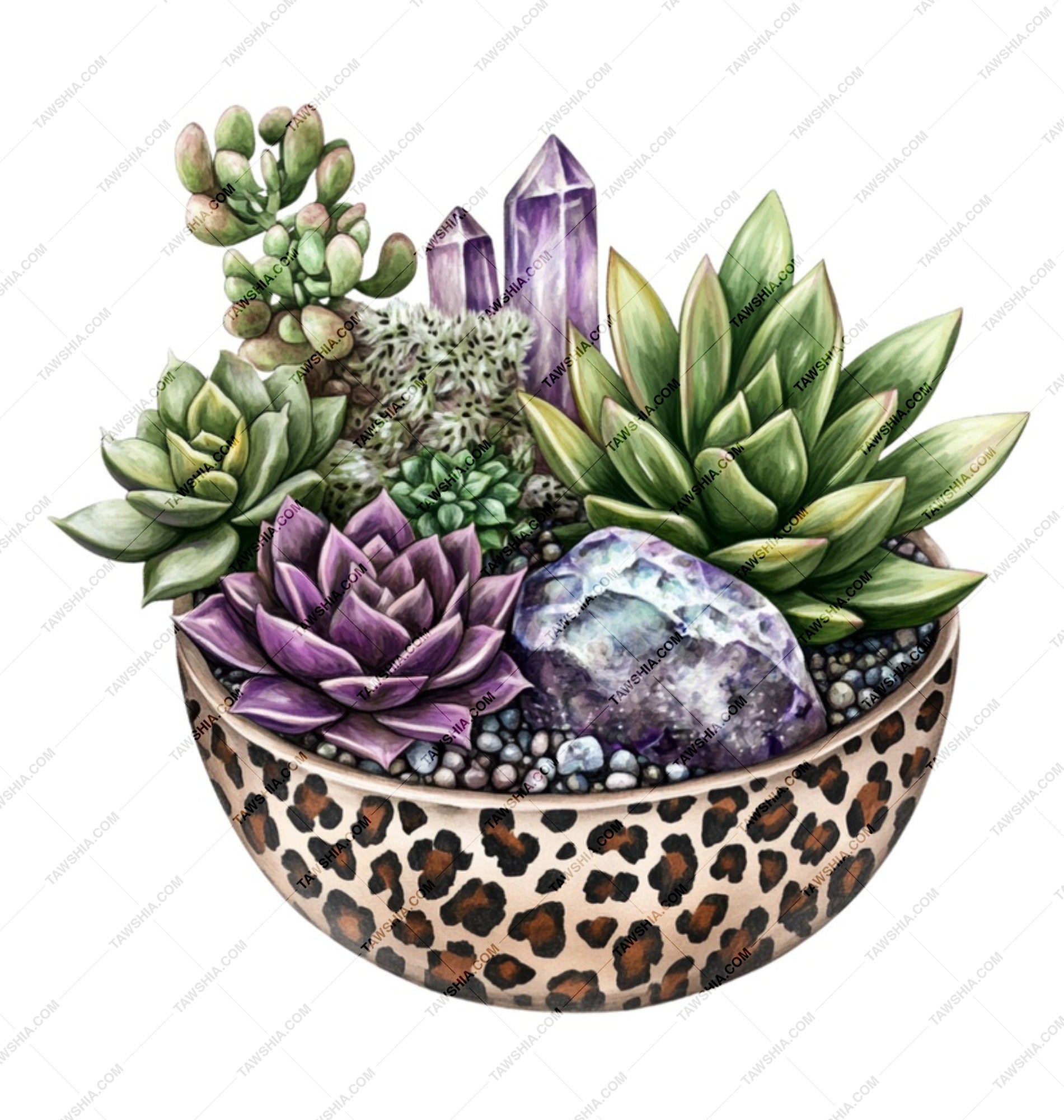 Succulent Mug, Crystal Mug, Leopard Print, Plant Lover Gift, Unique Mug, Office Mug, Coffee Mug, Tea Mug, Gift For Her, Boho Mug - Tawshia