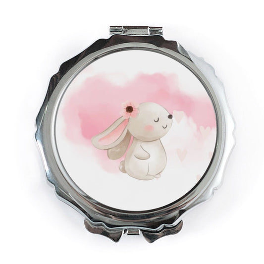 Cute Bunny Pocket Mirror, Flower Crown, Pink Watercolor, Travel Mirror, Cosmetic Mirror, Makeup Mirror, Adorable Bunny Gift - Tawshia