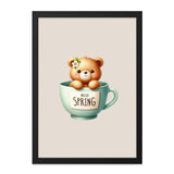 Cute Teddy Bear Framed Wall Art, Spring Decor Print, Nursery Art, Animal Illustration, Kids Room Decor, Cartoon Bear in a Mug, Gift Idea - Tawshia