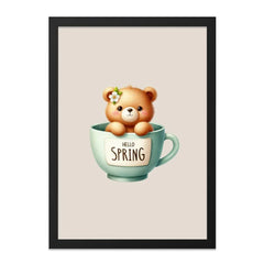 Cute Teddy Bear Framed Wall Art, Spring Decor Print, Nursery Art, Animal Illustration, Kids Room Decor, Cartoon Bear in a Mug, Gift Idea - Tawshia