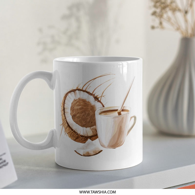 Coconut Coffee Mug, Tropical Drink Mug, Coffee Lover Gift, Unique Beverage Cup, Customizable Drinkware, Home Decor Mug, Kitchen Accessories - Tawshia