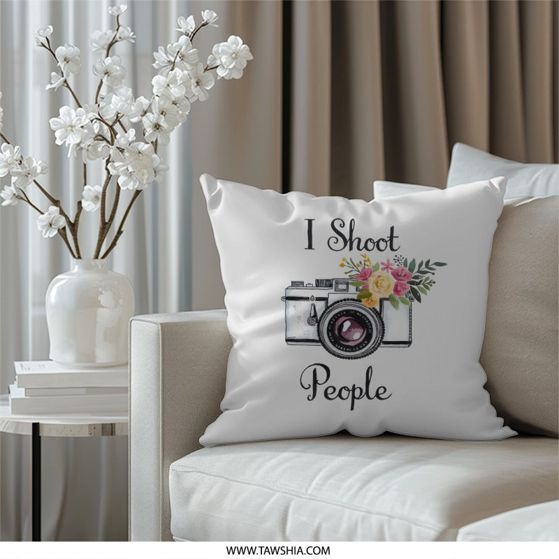 Photographer Pillow, Floral Camera Throw Pillow, Photography Gift, I Shoot People Pillow, Decorative Pillow, Home Decor - Tawshia