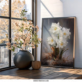 White Narcissus Wall Art, Floral Art Print, Botanical Wall Decor, Flower Painting, Spring Decor, Elegant Wall Hanging, Home Decor - Tawshia