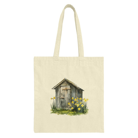 Shed and Daffodils Tote Bag, Floral Tote Bag, Cottagecore Bag, Garden Shed Bag, Rustic Tote Bag, Cute Tote Bag, Eco Friendly Bag - Tawshia