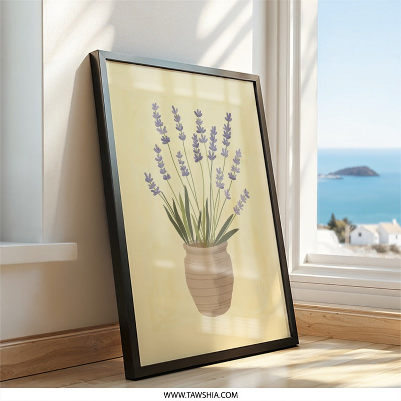 Lavender Wall Art, Floral Home Decor, Purple Flower Print, Botanical Illustration, Minimalist Art, Pottery Vase Design - Tawshia