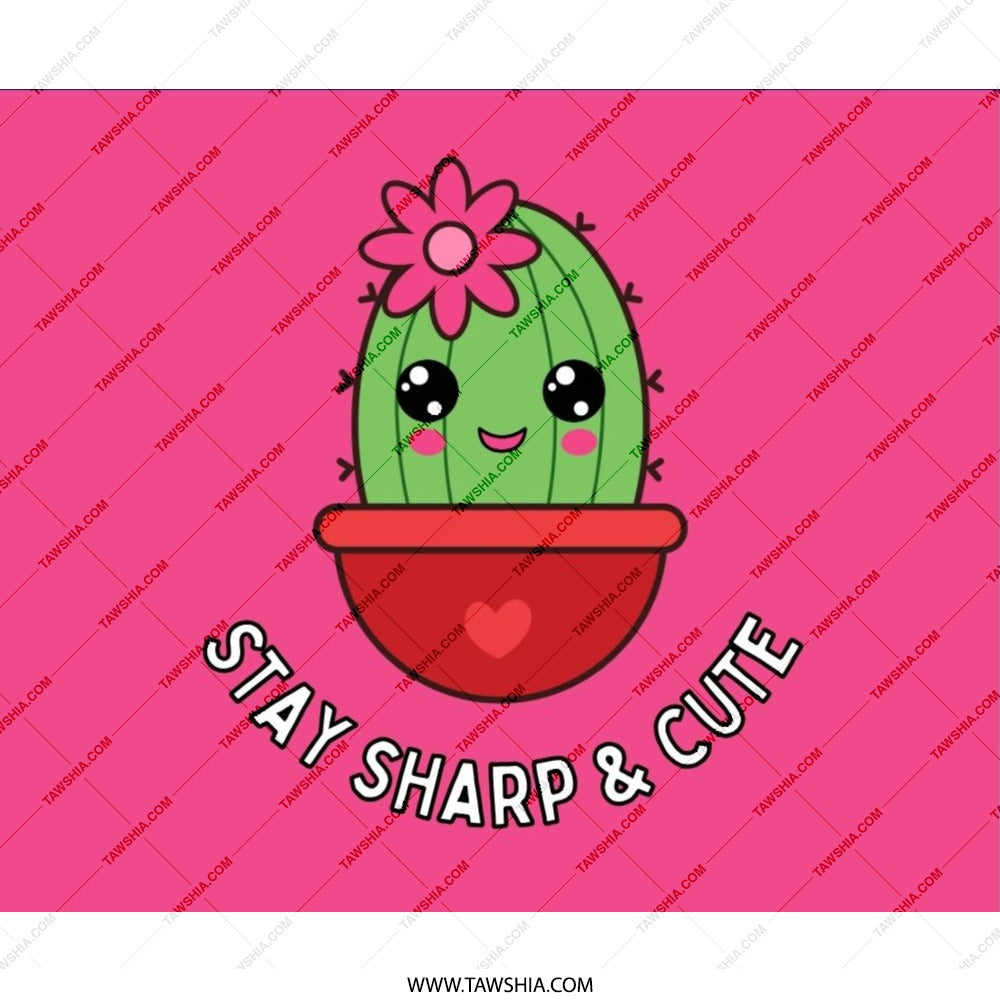 Cute Cactus Mouse Pad, Stay Sharp And Cute, Kawaii Desk Decor, Office Gift, Pink Mousepad, Computer Accessories - Tawshia