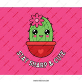 Cute Cactus Mouse Pad, Stay Sharp And Cute, Kawaii Desk Decor, Office Gift, Pink Mousepad, Computer Accessories - Tawshia