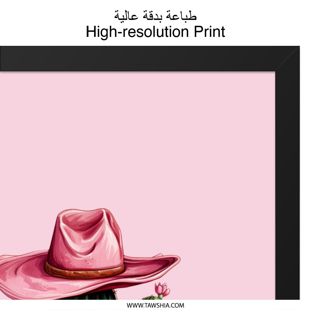 Pink Cowboy Cactus Wall Art, Western Decor, Desert Wall Art, Cute Cactus Print, Southwest Art, Framed Art Print - Tawshia