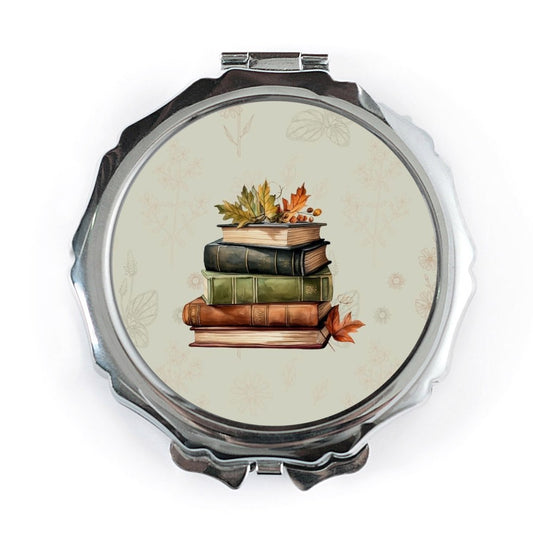 Stack of Books Pocket Mirror, Fall Leaves, Book Lover Gift, Autumn Reading, Reader Gift, Library Decor, Compact Mirror, Gift for Her - Tawshia