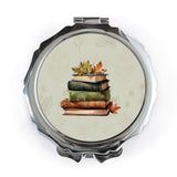 Stack of Books Pocket Mirror, Fall Leaves, Book Lover Gift, Autumn Reading, Reader Gift, Library Decor, Compact Mirror, Gift for Her - Tawshia