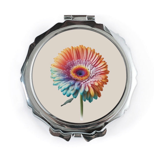 Rainbow Gerbera Pocket Mirror, Floral Compact Mirror, Unique Flower Gift, Colorful Travel Mirror, Botanical Pocket Mirror, Makeup Mirror - Tawshia