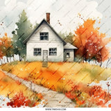 Watercolor House Pinback Button, Country Home Button, Autumn Landscape Button, Rustic House Pin, Cozy Home Art, Farmhouse Chic Badge - Tawshia