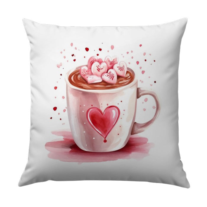 Hot Chocolate Pillow, Heart Marshmallows, Valentine's Day Decor, Cute Cocoa Pillow, Cozy Home Decor, Gift for Her, Valentine Gift - Tawshia