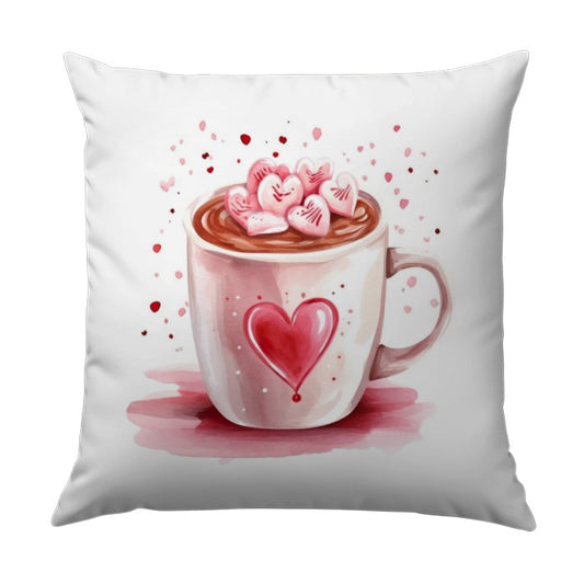 Hot Chocolate Pillow, Heart Marshmallows, Valentine's Day Decor, Cute Cocoa Pillow, Cozy Home Decor, Gift for Her, Valentine Gift - Tawshia
