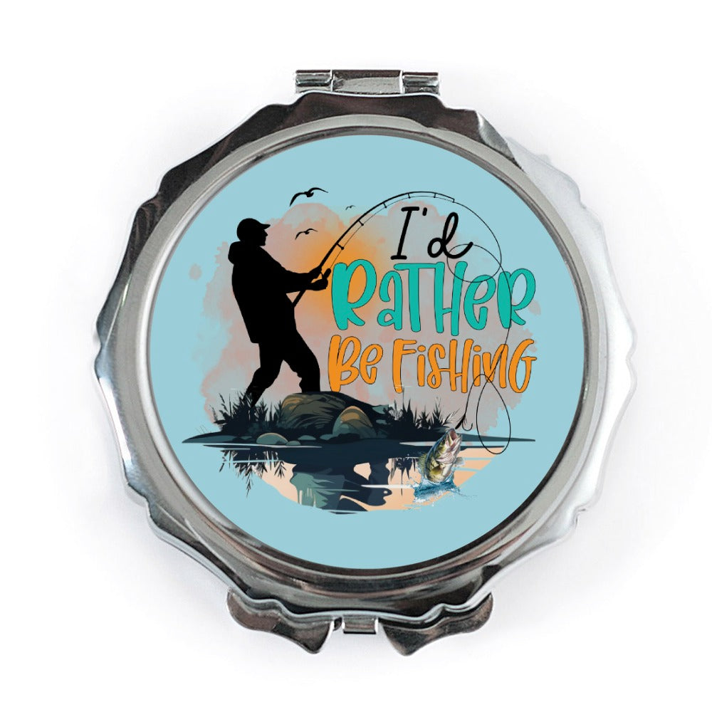 Fishing Pocket Mirror, I'd Rather Be Fishing Mirror, Fisherman Gift, Bass Fishing Accessory, Outdoor Lover Present, Travel Mirror, Cute - Tawshia