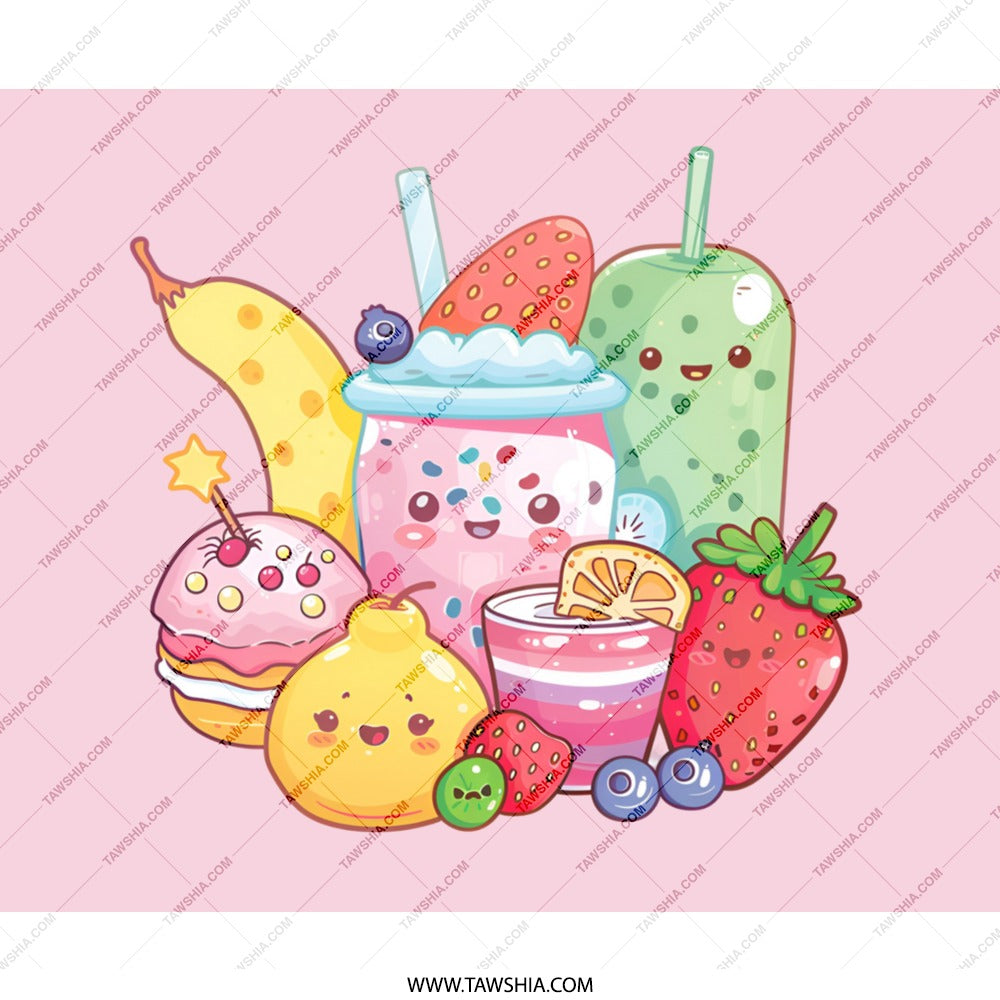 Kawaii Fruit Mouse Pad, Cute Food, Bubble Tea, Cartoon, Sweet Treat, Desk Decor, Computer Accessory, Gift Idea - Tawshia