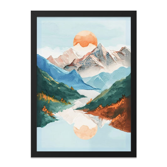 Watercolor Mountain Reflection Wall Art, Nature Scenery Print, Landscape Painting, Home Decor, Scenic Artwork - Tawshia