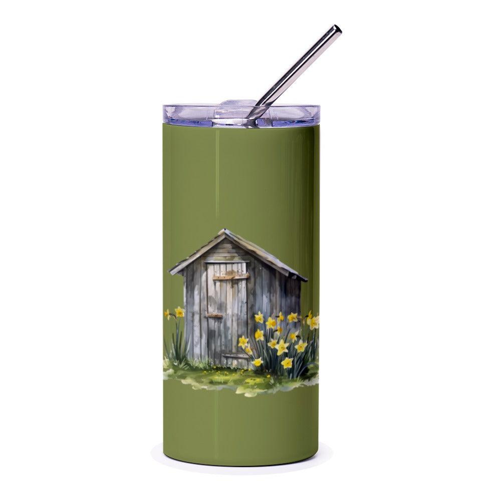 Shed Tumbler, Yellow Daffodil Flowers Tumbler, Countryside Art Tumbler, Springtime Gift Idea, Floral Design Tumbler, Cute Farmhouse Decor - Tawshia