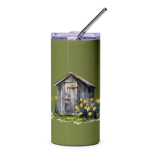 Shed Tumbler, Yellow Daffodil Flowers Tumbler, Countryside Art Tumbler, Springtime Gift Idea, Floral Design Tumbler, Cute Farmhouse Decor - Tawshia
