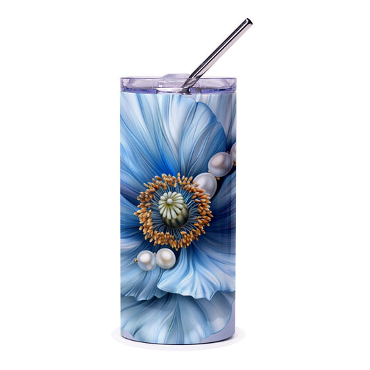 Blue Poppy Tumbler, Floral Design, Modern Tumbler, Flower Tumbler, Gift for Her, Stylish Tumbler, Trendy Tumbler - Tawshia