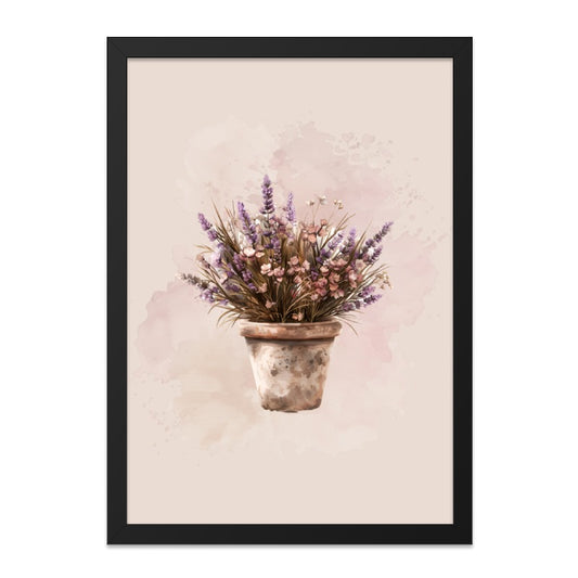 Lavender Framed Wall Art, Floral Pot Art Print, Watercolor Flower Painting, Botanical Home Decor, Modern Wall Art, Farmhouse Style Art - Tawshia