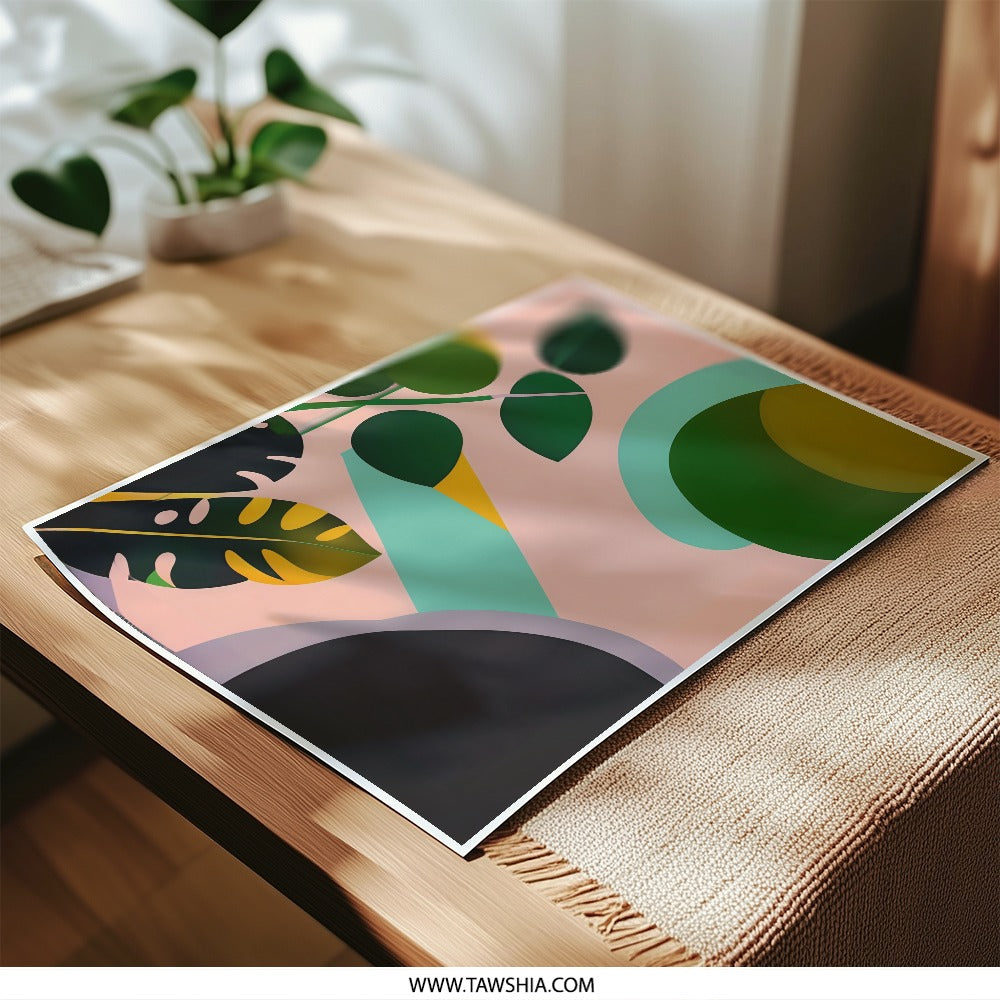 Abstract Leaves Photographic Print, Modern Art Print, Botanical Wall Art, Geometric Shapes, Tropical Decor, Home Decor, Wall Decor - Tawshia