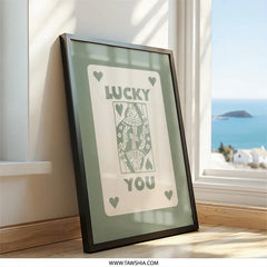 Lucky You Wall Art, Queen of Hearts Print, Playing Card Art, Retro Wall Decor, Minimalist Art Print, Trendy Room Decor - Tawshia
