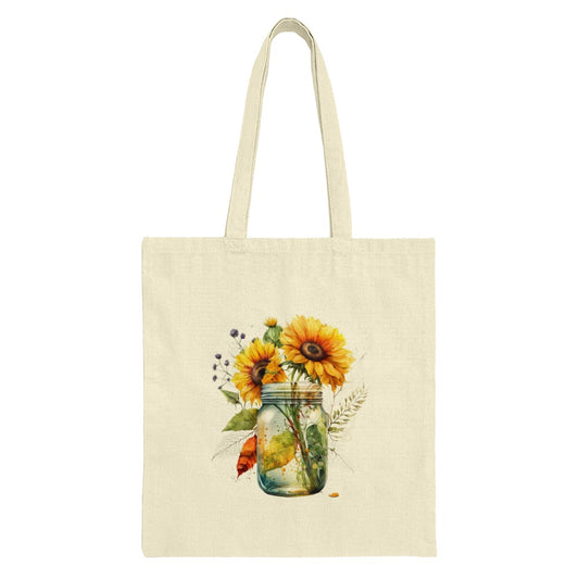 Sunflower Tote Bag, Floral Tote, Mason Jar Art, Watercolor Bag, Elegant Design, Stylish Grocery Bag, Everyday Bag, Gifts for Her - Tawshia