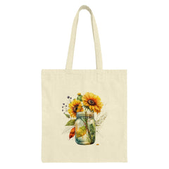 Sunflower Tote Bag, Floral Tote, Mason Jar Art, Watercolor Bag, Elegant Design, Stylish Grocery Bag, Everyday Bag, Gifts for Her - Tawshia