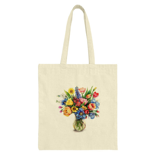 Floral Bouquet Tote Bag, Watercolor Flowers, Spring Design Tote, Artistic Shopping Bag, Colorful Flower Vase, Gift Idea for Flower Lovers - Tawshia
