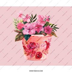 Pink Floral Mouse Pad, Cute Flower Pot Mousepad, Botanical Desk Decor, Artistic Workspace Accessory, Gift for Her, Pretty Mouse Pad - Tawshia