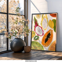 Tropical Fruit Wall Art, Exotic Fruit Print, Dragon Fruit Art, Papaya Print, Kitchen Wall Decor, Modern Art Print, Colorful Wall Art - Tawshia