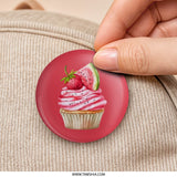 Cupcake Pinback Button, Strawberry and Watermelon Topping Button, Cute Dessert Button, Food Lover Pin, Unique Sweet Treat Pin - Tawshia